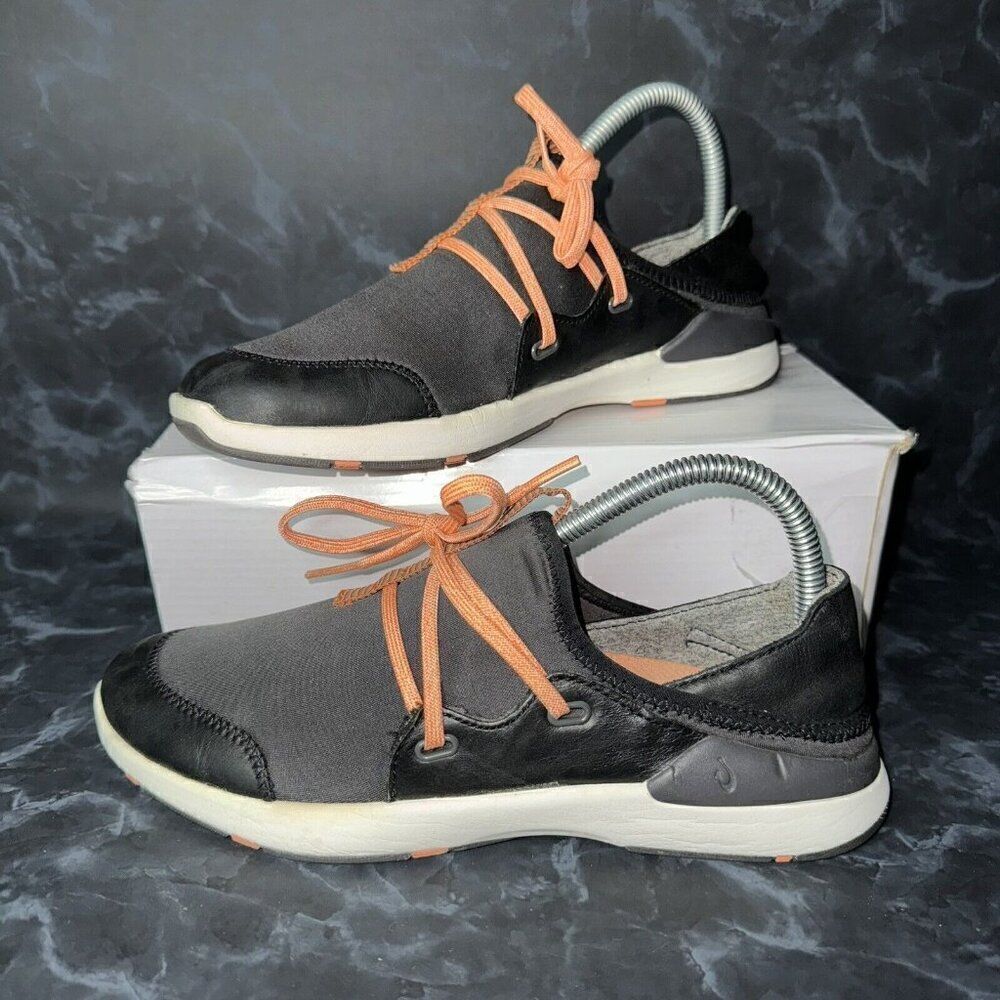 OluKai Miki Li Lace-Up Orange Black Comfort Shoes Sneakers Women's Size 7